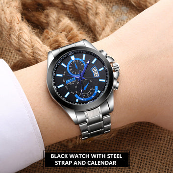 BOSCA Men's Stainless Steel Luminous Casual Watch - 48mm Silver Dial, Quartz, 30M Waterproof (UAE)