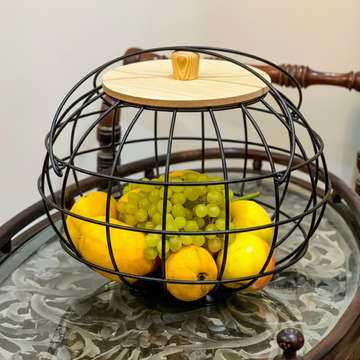 Multipurpose Basket with Wooden Lid & Handles